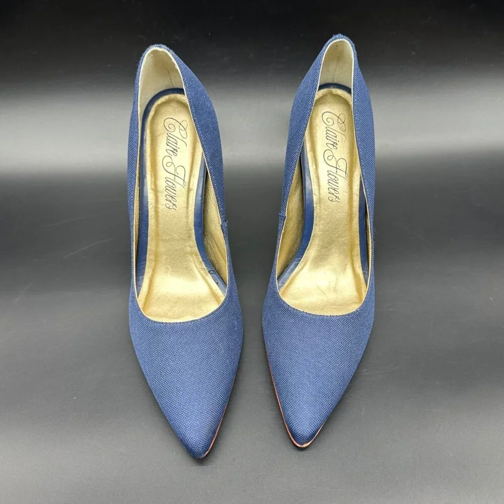 Claire Flowers Navy Blue Pointed Toe Heels Pumps Womens Size 7 Pointed Toe - Picture 2 of 14